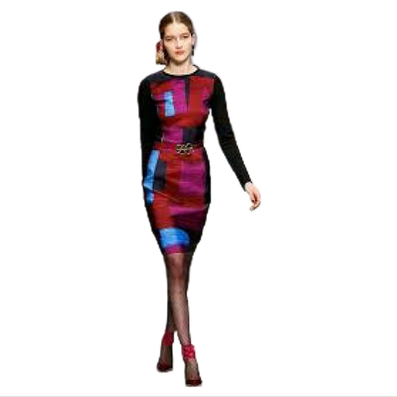 *$3,300 OSCAR DE LA RENTA ARTSY BLACK PURPLE COLORBLOCK RUNWAY DRESS US M - Picture 2 of 15